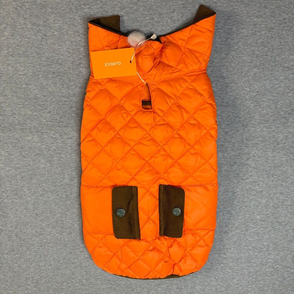 QUEEICE Dog Down Coat Jacket Orange Quilted Warm Size Large NWT‎ Pockets